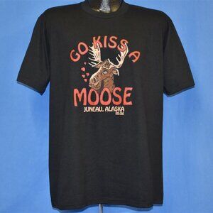 80s Go Kiss a Moose Juneau Alaska Funny Cartoon Tourist shirt